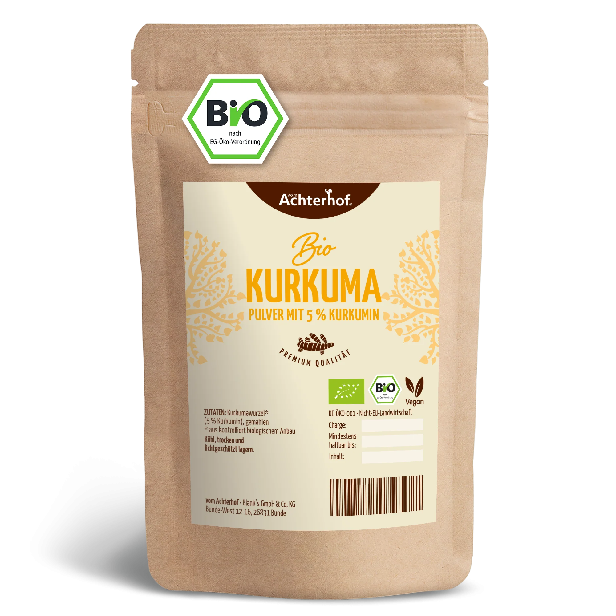 Bio Kurkuma Pulver 5% Curcumin (250g)