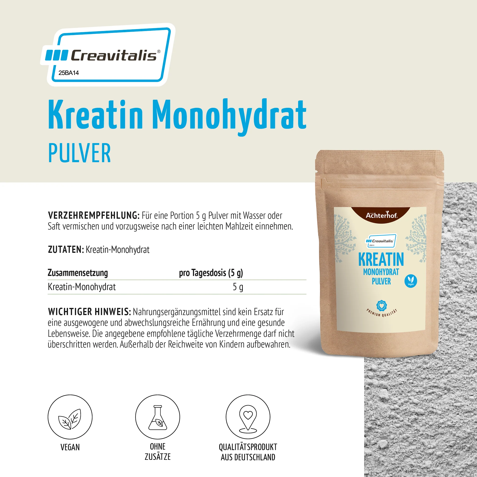 Creavitalis® Kreatin Monohydrat Pulver (250g) - Image 7