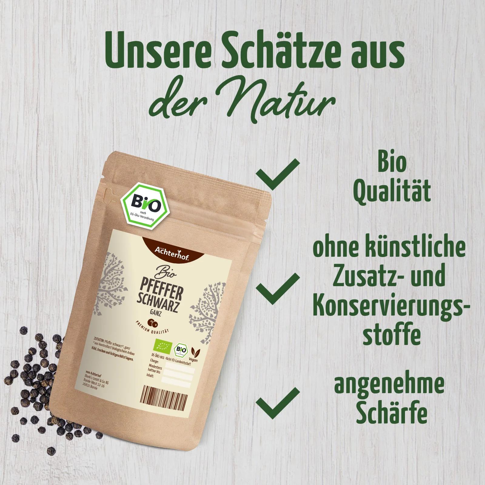 Pfeffer schwarz ganz Bio (100g) - Image 3