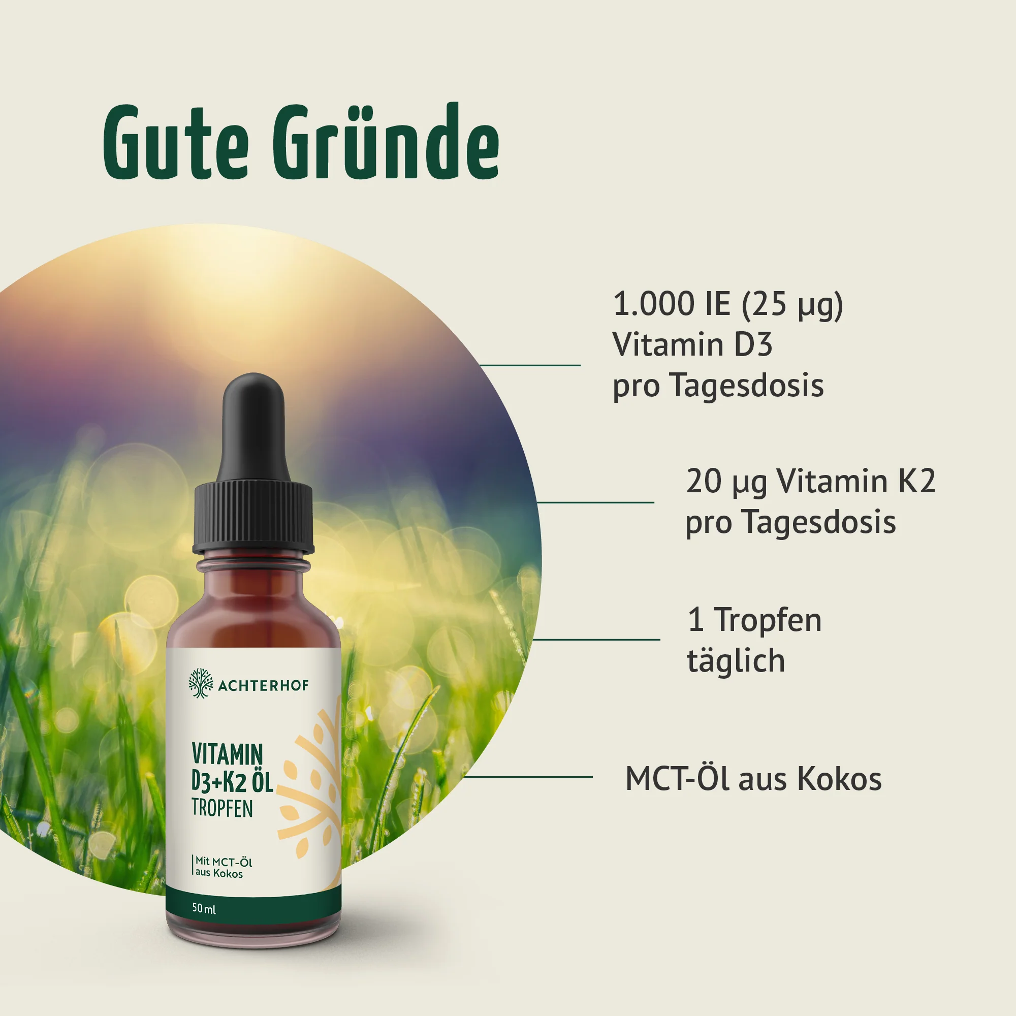 Vitamin D3+K2 Öl Tropfen (50ml) - Image 2